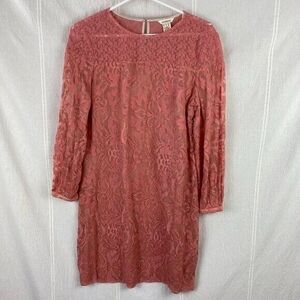 Sundance Silk Embroidered Sheer Long Sleeve Dress Size 4 Peach Coral